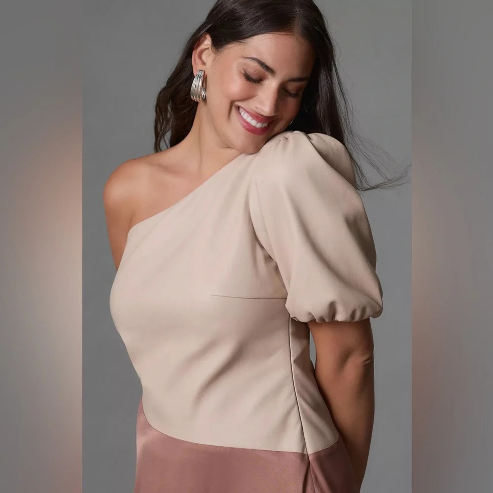 By Anthropologie Faux Leather One-Shoulder Asymmetrical Midi Dress - Picture 7 of 7
